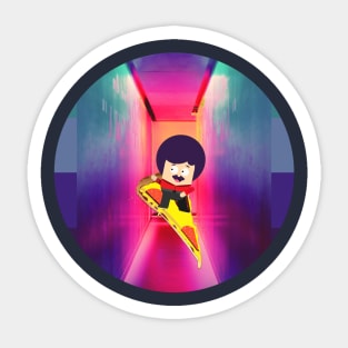 man on a flying pizza- circular version Sticker